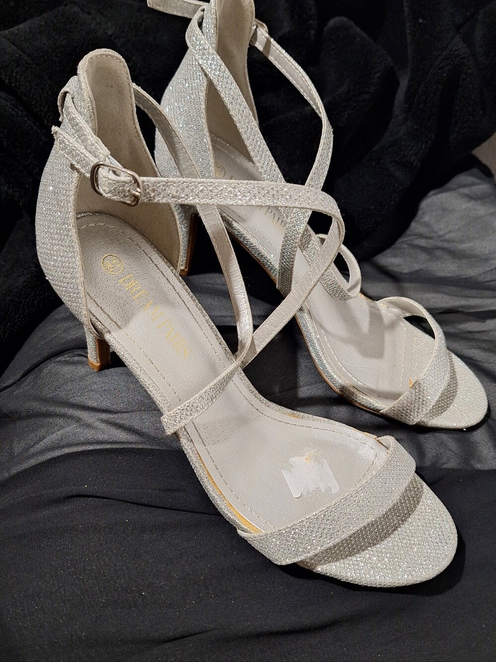 Strappy Silver Glitter Evening Heels - Women
